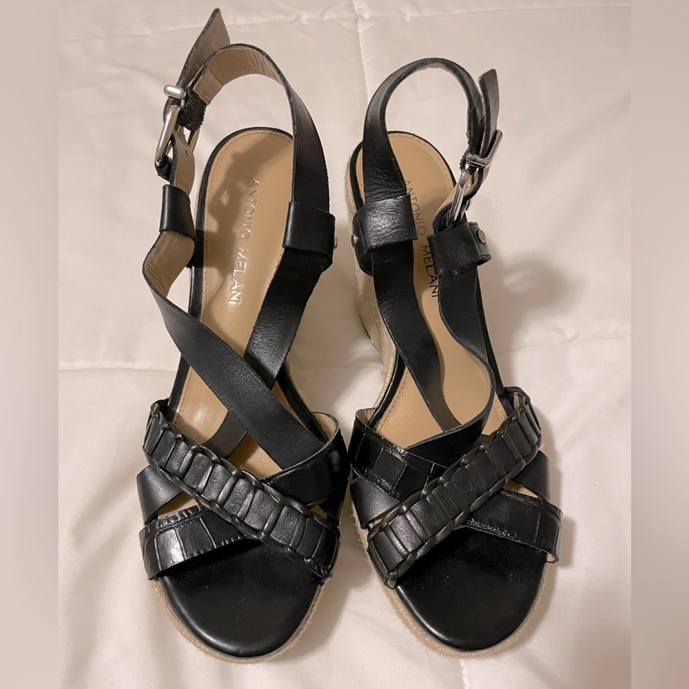 Antonio Melani black wedge sandal size 7.5